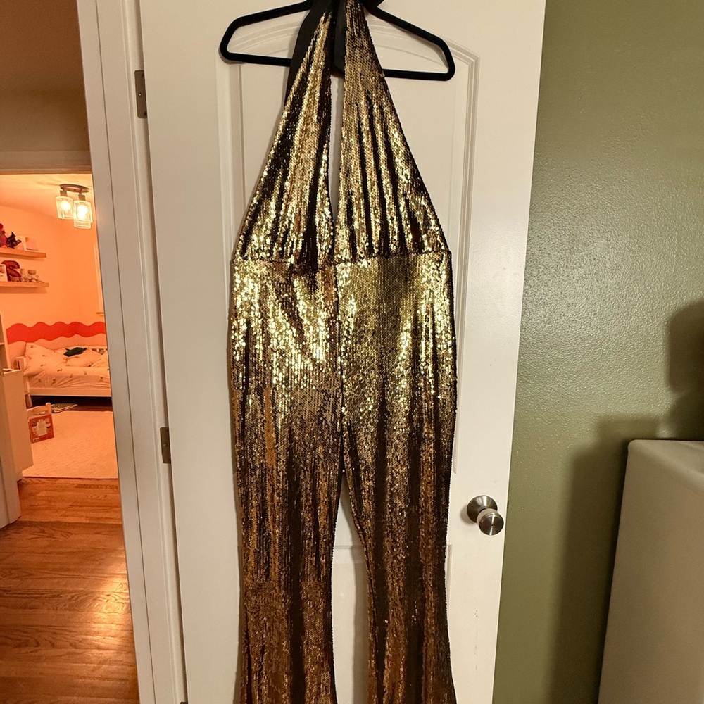 Gold Sequin Halter Jumpsuit